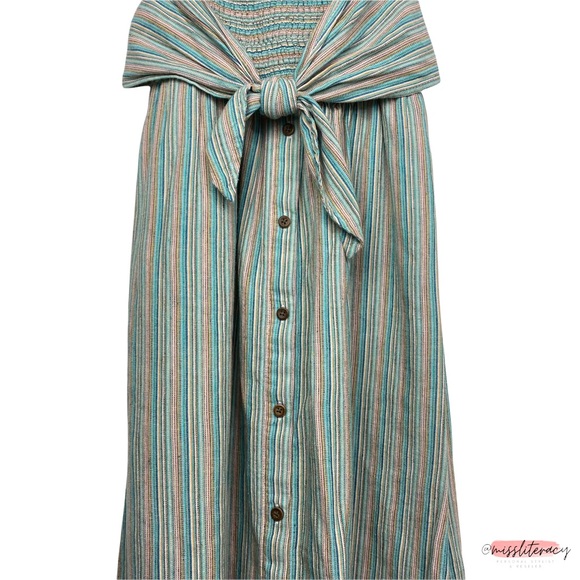 American Eagle AEO Ladies' Sundress Striped Smocked Button-Down Midi Dress XXS - Picture 4 of 12
